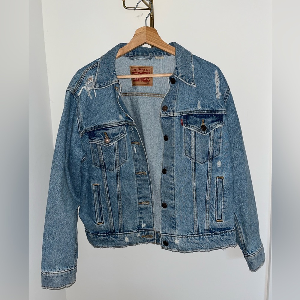 Levi distressed denim trucker jacket